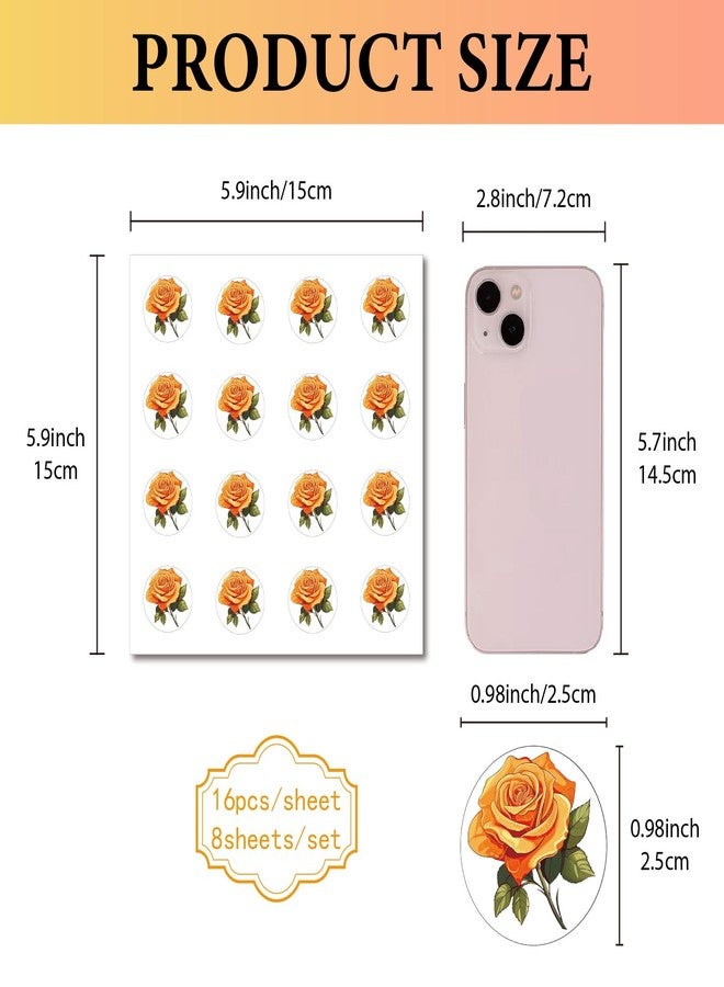 CREATCABIN 128Pcs 8 Sheets Orange Roses Stickers Flower Planner Sticker Waterproof Self-Adhesive Plastic Decals Vintage Stickers for Scrapbooking Envelope Helmet Supplies DIY Phone Crafts 0.98Inch - Image 2