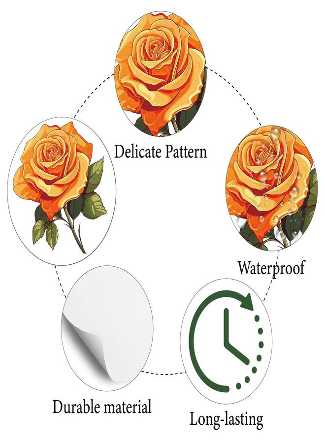 CREATCABIN 128Pcs 8 Sheets Orange Roses Stickers Flower Planner Sticker Waterproof Self-Adhesive Plastic Decals Vintage Stickers for Scrapbooking Envelope Helmet Supplies DIY Phone Crafts 0.98Inch - Image 3
