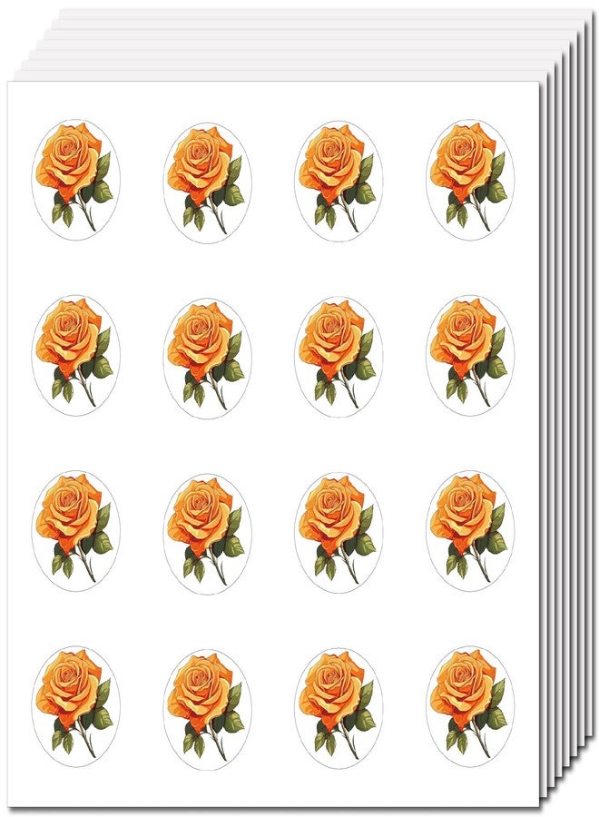 CREATCABIN 128Pcs 8 Sheets Orange Roses Stickers Flower Planner Sticker Waterproof Self-Adhesive Plastic Decals Vintage Stickers for Scrapbooking Envelope Helmet Supplies DIY Phone Crafts 0.98Inch - Image 1