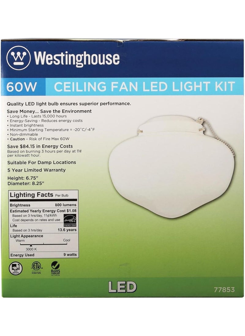 Westinghouse Westinghouse 7785300 LED Schoolhouse IndoorOutdoor Ceiling Fan Light Kit White Finish with White Opal Glass  - Image 3