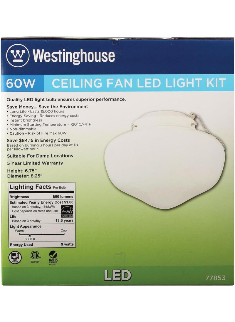 Westinghouse Westinghouse 7785300 LED Schoolhouse IndoorOutdoor Ceiling Fan Light Kit White Finish with White Opal Glass  - Image 4