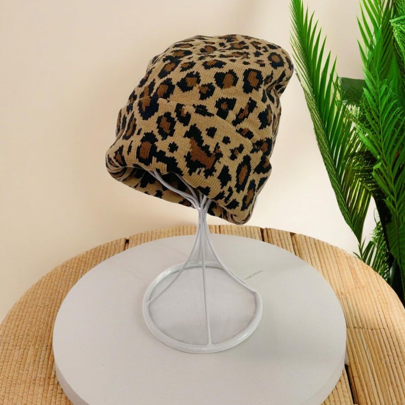 HUSSATOP Beanie Hat for Women Men Unisex Cuffed Y2K Leopard Print Winter Knit Skull Cap Warm Knitted Cap Brown - Image 4