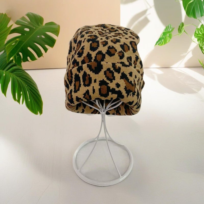 HUSSATOP Beanie Hat for Women Men Unisex Cuffed Y2K Leopard Print Winter Knit Skull Cap Warm Knitted Cap Brown - Image 5