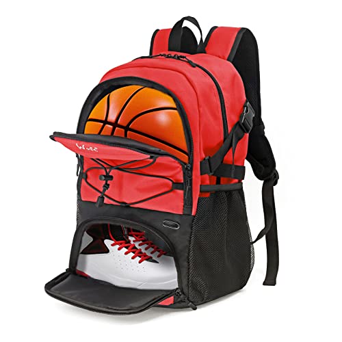 WOLT | Basketball Backpack Large Sports Bag with Separate Ball Holder & Shoes Compartment, Best for Basketball, Soccer, Volleyball, Swim, Gym, Travel(Red) - Image 1