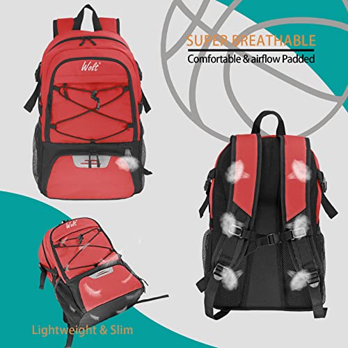 WOLT | Basketball Backpack Large Sports Bag with Separate Ball Holder & Shoes Compartment, Best for Basketball, Soccer, Volleyball, Swim, Gym, Travel(Red) - Image 5