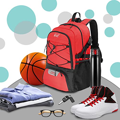 WOLT | Basketball Backpack Large Sports Bag with Separate Ball Holder & Shoes Compartment, Best for Basketball, Soccer, Volleyball, Swim, Gym, Travel(Red) - Image 3