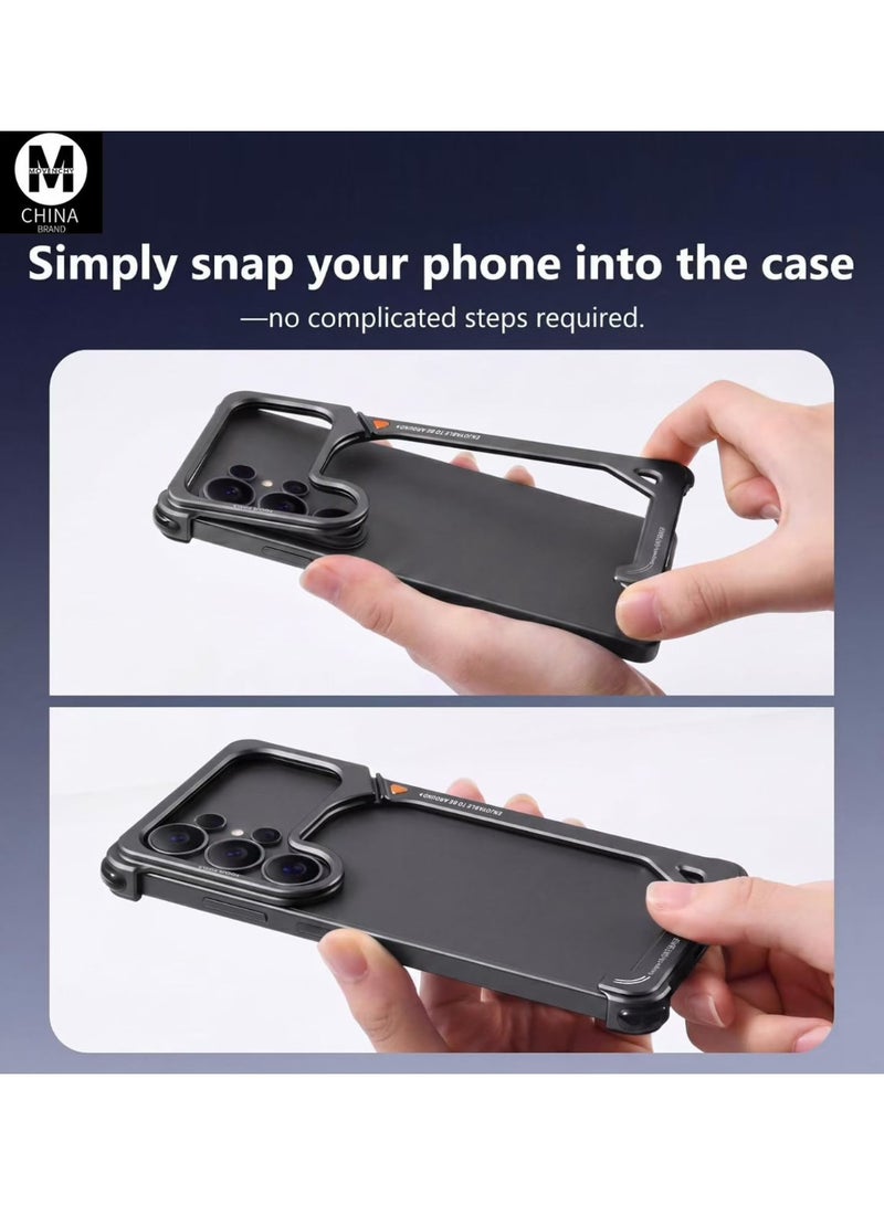 OATSBASF Frameless Case For Samsung Galaxy S26 Ultra With Aerospace Grade Aluminum Shockproof Protective Cover Slim Metal Bumper Case Black - Image 2
