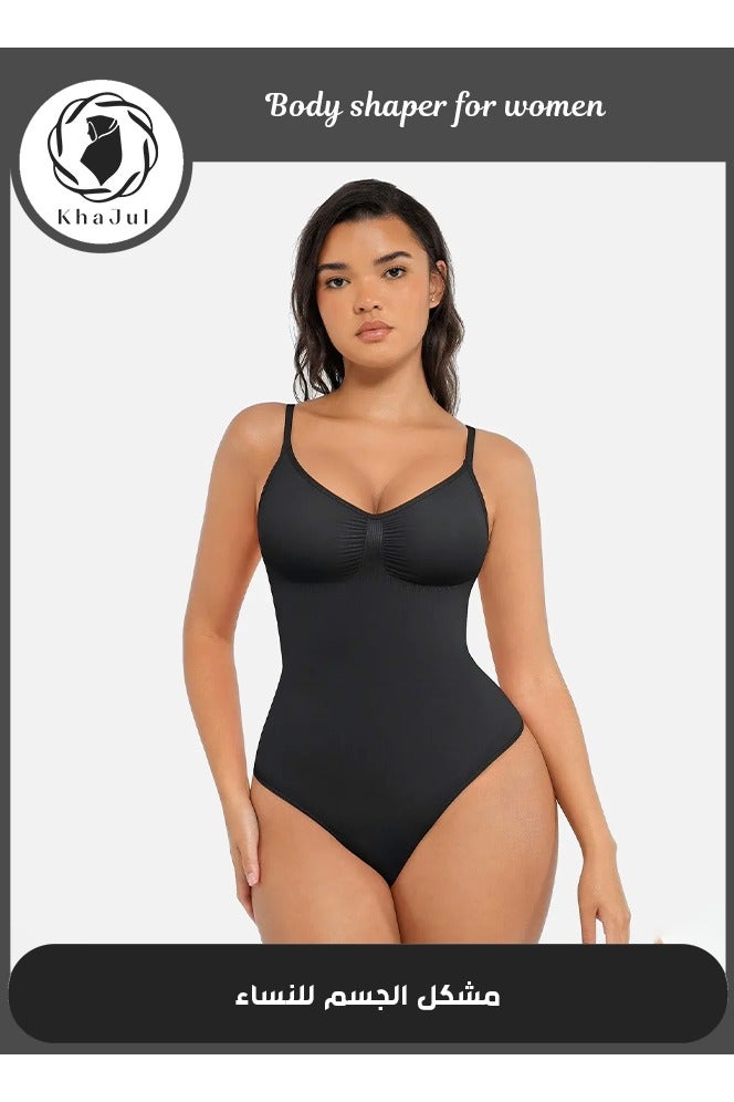خاجول بدلة نحت للجسم بدون خياطة للتحكم في شكل البطن، مشد خصر للنساء، مشد كامل للجسم عالي الخصر (أسود) - Image 1
