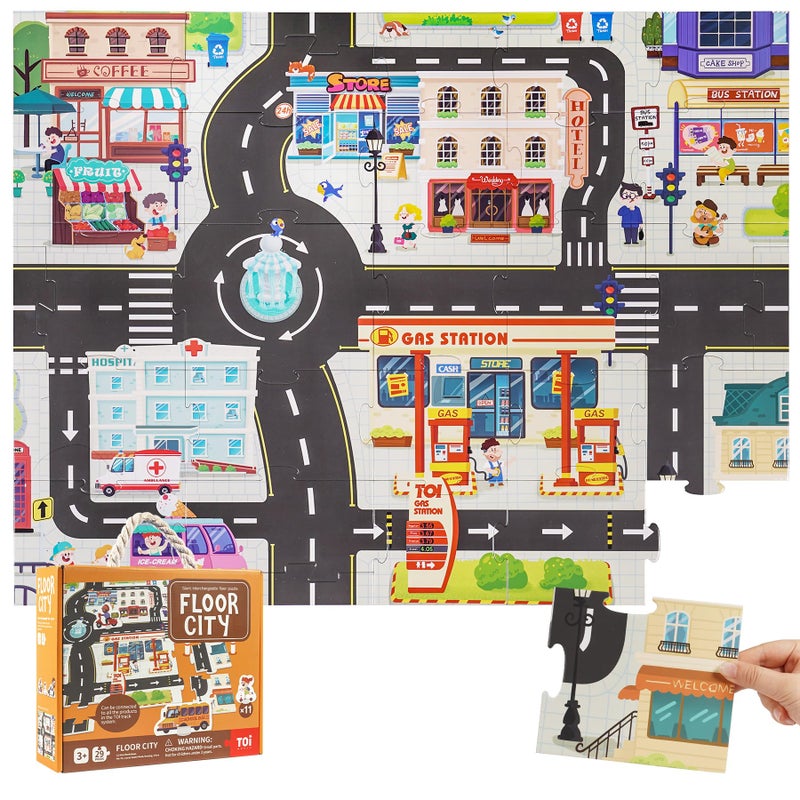TOI Gaint Floor Puzzle for Kids Ages 3 and Up 2x3 Feet City Floor Puzzles for Toddlers 35 Extra Large Preschool Learning Jigsaw Puzzles for Boys and Girls - Image 3