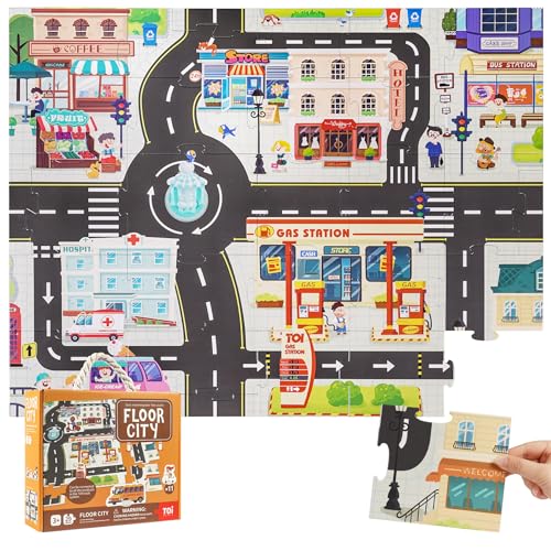 TOI Gaint Floor Puzzle for Kids Ages 3 and Up 2x3 Feet City Floor Puzzles for Toddlers 35 Extra Large Preschool Learning Jigsaw Puzzles for Boys and Girls - Image 1