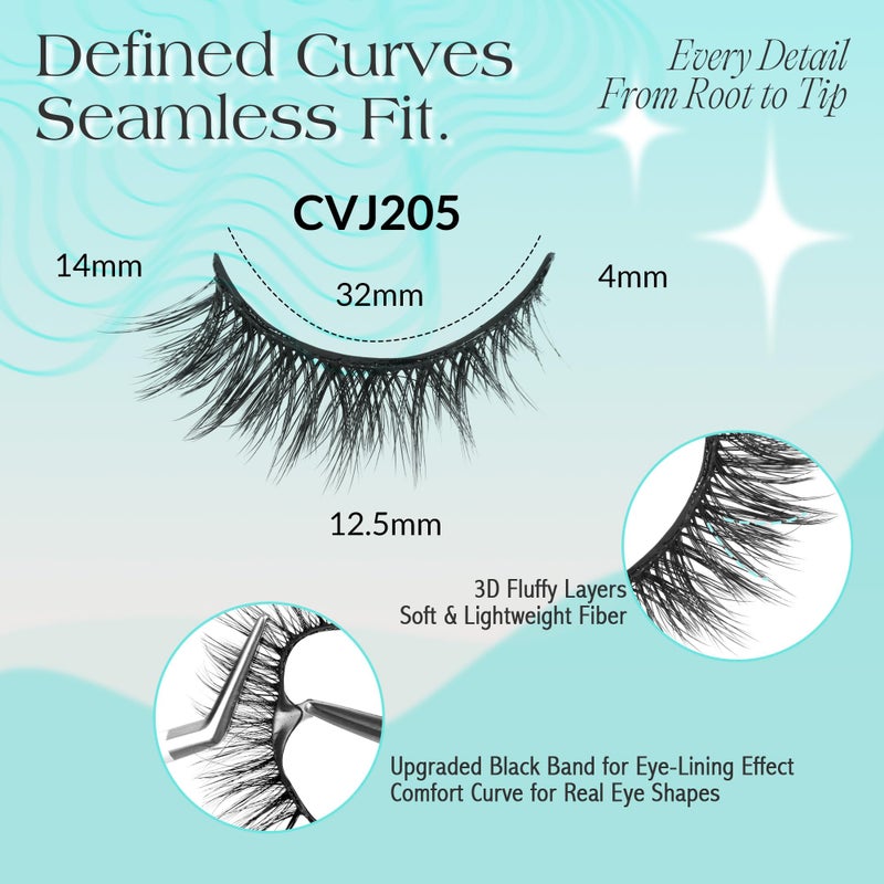Bepholan Self Adhesive Eyelashes Natural Look,Pre Glued No Glue Needed Reusable Press On Lashes False Eyelashes Wispy with Tweezer of Replacement Adhesive Strips 8-14mm 5 Pairs(CVJ205) - Image 3