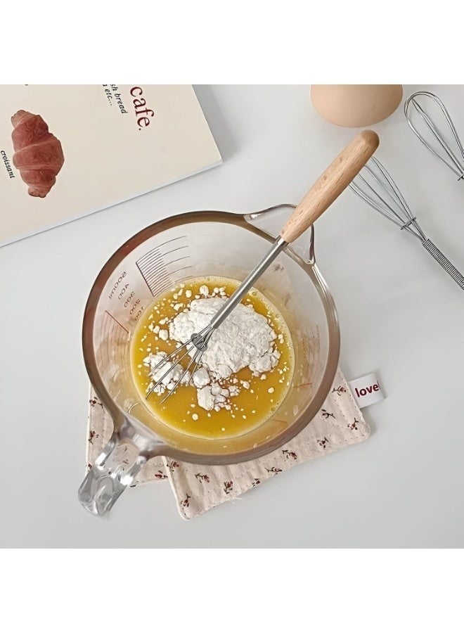 خفاق بيض من الفولاذ المقاوم للصدأ بمقبض خشبي مريح بطول 19 سم – مضرب يدوي لخلط المكونات وخفق البيض والكريمة وتحضير الصلصات – أداة مطبخ متينة وعملية للطهي والخبز - Image 3