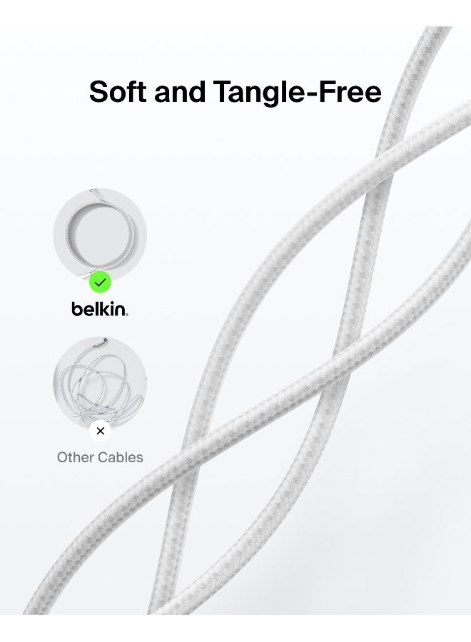 بيلكين Eco Braided USB-C to USB-C Cable (2M, 240W) - Soft, Flexible Fast-Charging Cable, Type C Charger Cord for iPhone 16, Galaxy S25, Pixel 9, MacBook, iPad Pro, & More - White (USB 2.0) White - Image 5