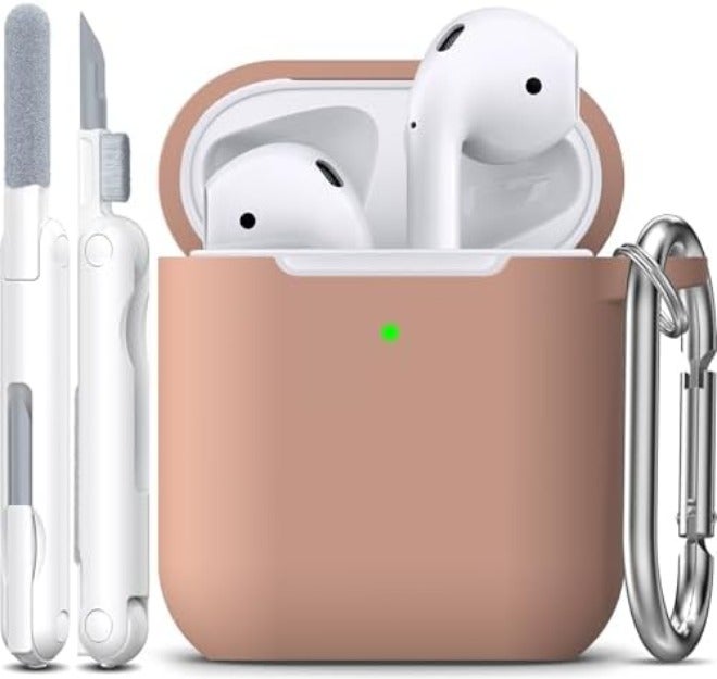 R-fun for AirPods 1/2 Case, Soft Silicone Protective Cover with Keychain and Cleaning Pen, Compatible with AirPods 2nd/1st Generation (2016/2019), Full Drop Protection Cover, Pink - Image 1