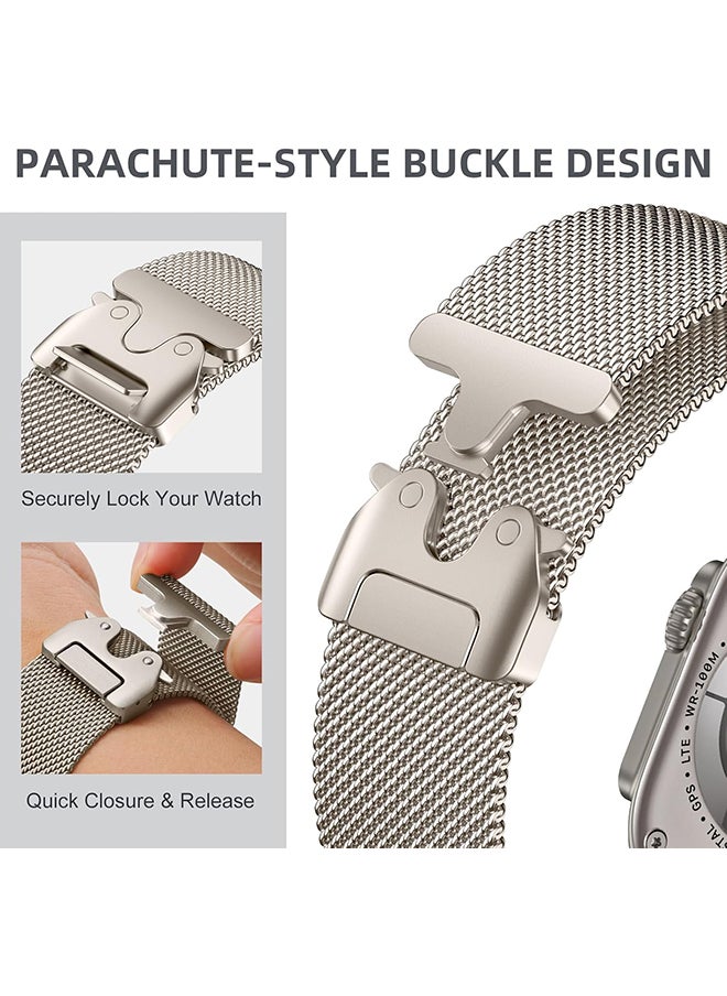 O Ozone - Milanese Mesh Loop Band For Apple Watch 49/46/45/44/42mm ,Designer Parachute-Style Metal Buckle Adjustable Strap for Men Women -Starlight - Image 1