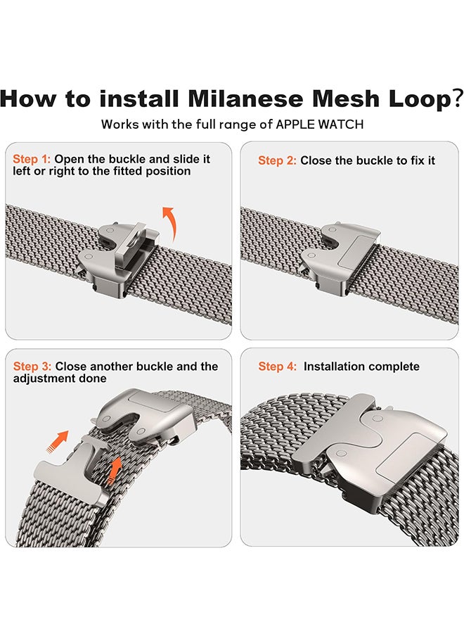 O Ozone - Milanese Mesh Loop Band For Apple Watch 49/46/45/44/42mm ,Designer Parachute-Style Metal Buckle Adjustable Strap for Men Women -Starlight - Image 1