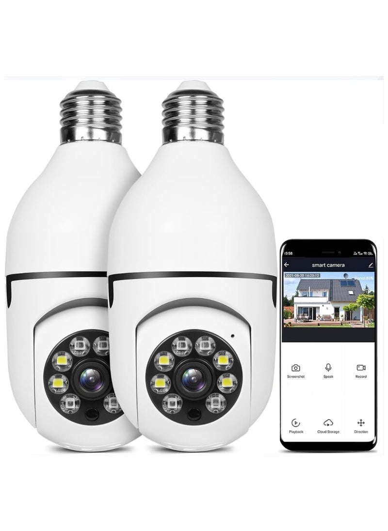 FARROBIZZ Security Camera Bulb, 2-Pack, Indoor/Outdoor, 360° Panoramic View, Motion Detection, Two-Way Audio  - Image 1