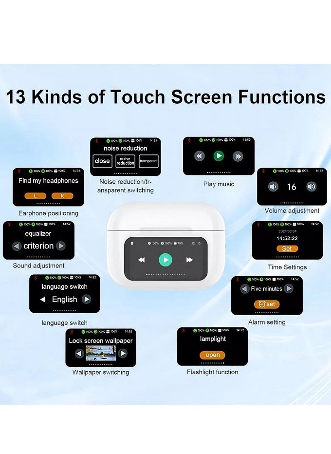 Music Pioneer - Touch screen control Wireless Earbuds Bluetooth 5.4 ANC/ ENC Noise Cancelling in-Ear Earbuds with Wireless Charging Case LED Display Deep Bass Earphones Headset with Built-in Mic Fifth Generation - Image 1