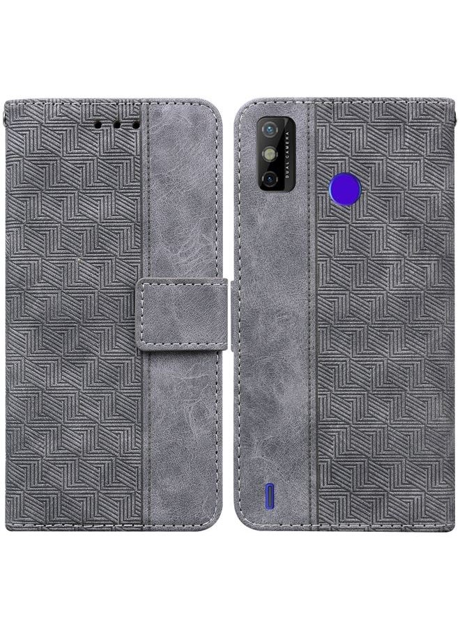 HuHa Case Cover For For Tecno Spark Go 2020 / Spark 6 Go Geometric Embossed Leather Phone Case(Grey) 