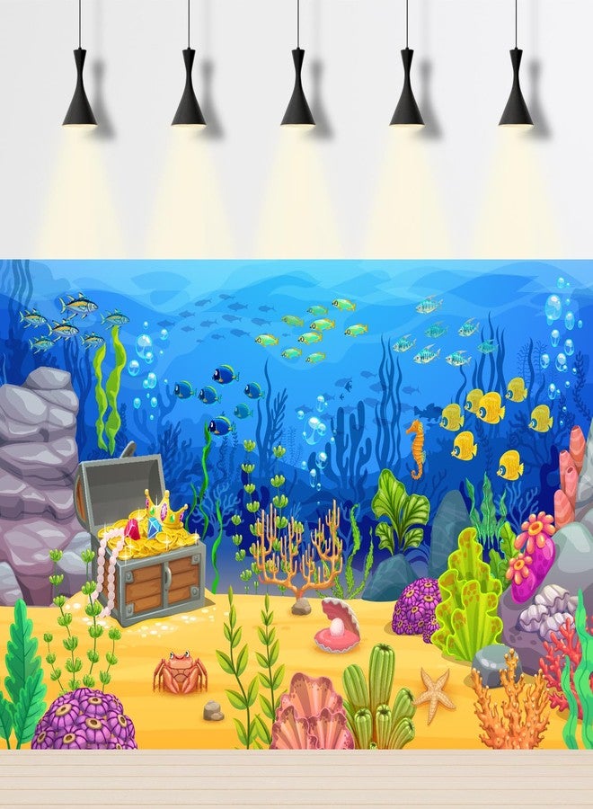 CaterRina Cartoon Underwater Landscape Aquarium Background Pirate Treasure Chest with Fish Shoal Terrarium Background Ocean Coral Reef Blue Sea Waves Fish Tank Backdrop Under The Sea Theme Backdrops 72x24in - Image 3
