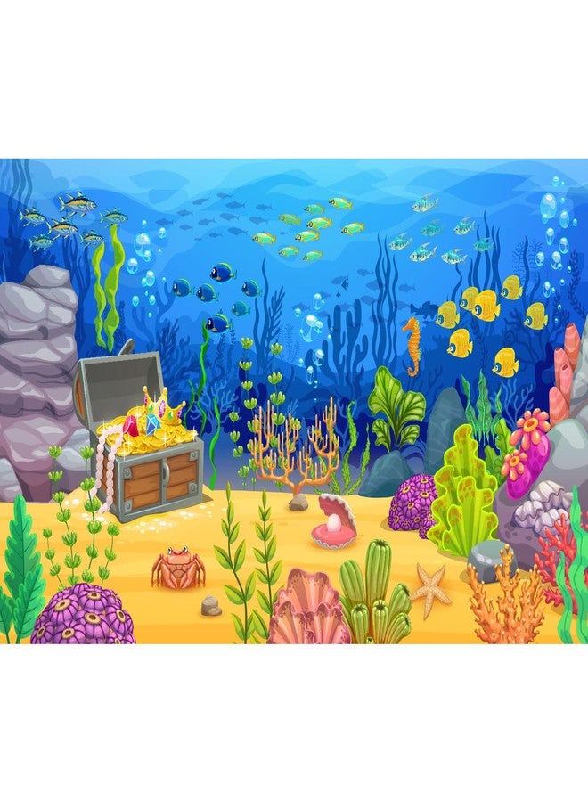 CaterRina Cartoon Underwater Landscape Aquarium Background Pirate Treasure Chest with Fish Shoal Terrarium Background Ocean Coral Reef Blue Sea Waves Fish Tank Backdrop Under The Sea Theme Backdrops 72x24in - Image 1