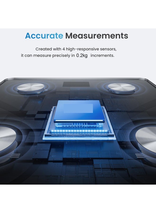 سوكاني مراقبات الدهون في الجسم بلوتوث مقياس رقمي لمقياس الحمام قياس الوزن والدهون في الجسم مؤشر كتلة الجسم تحليل تكوين الجسم مقياس المطبخ (أسود) - Image 5