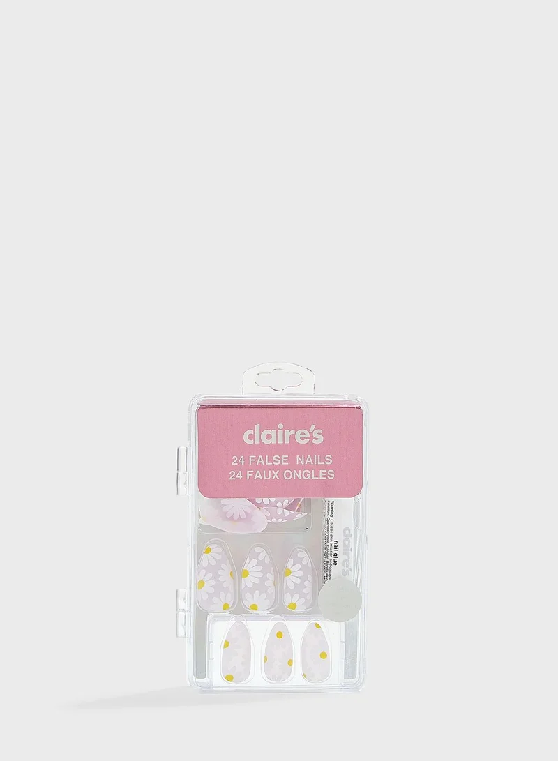 Claires Lilac Diasy Faux Nail