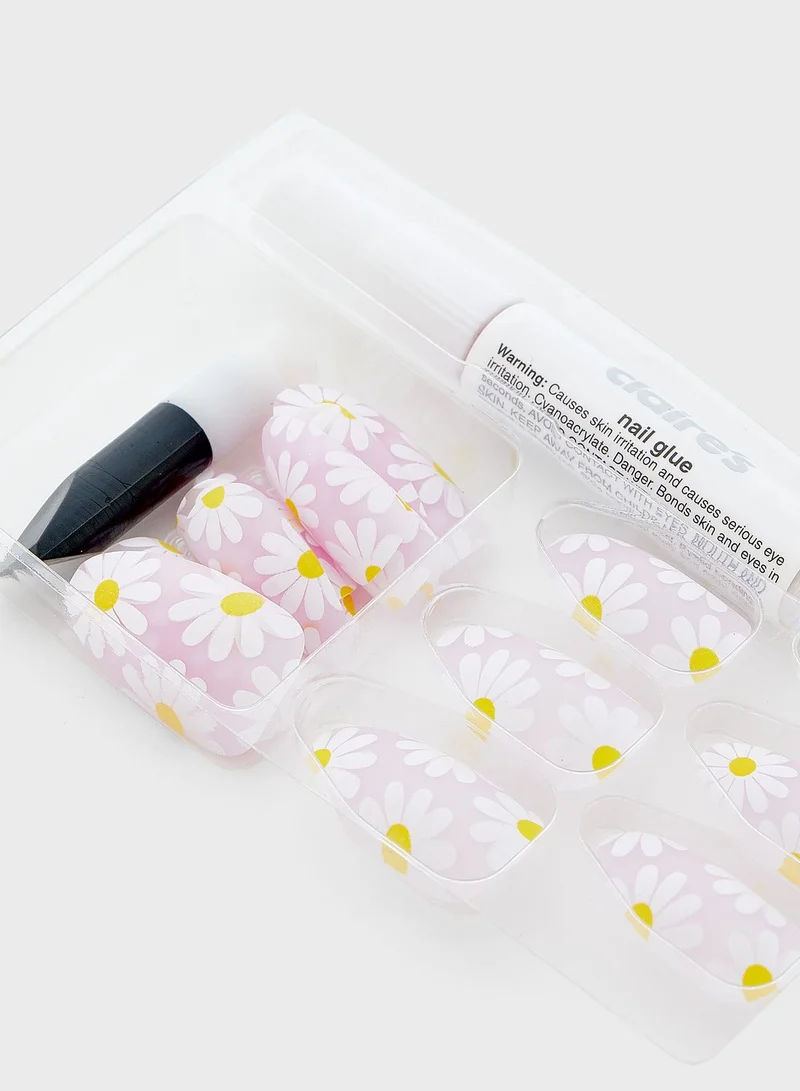 Claires Lilac Diasy Faux Nail