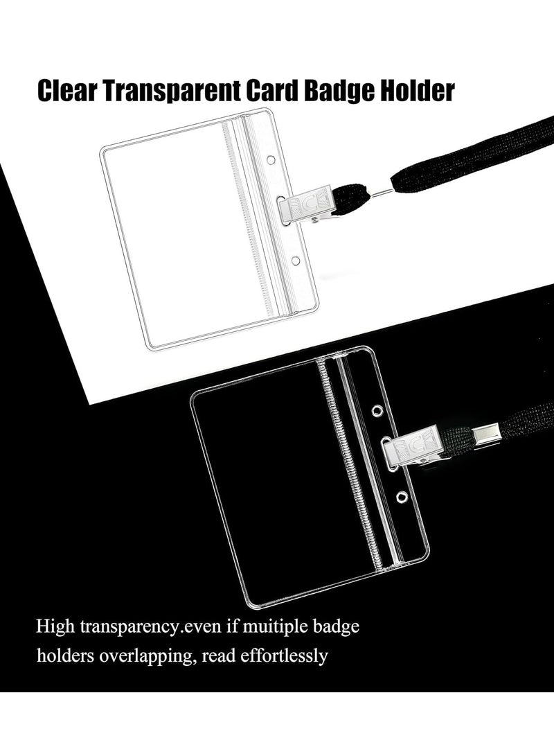 Captaintech Clear ID Badge Holder with Lanyard, Plastic Horizontal Name Tags Badge ID Card Holders and Black Lanyards with Clip lanyards for id Badges 100Pcs, 85 x 100 mm - Image 3
