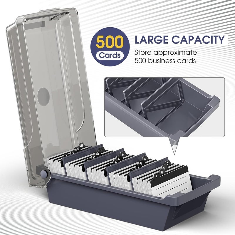 MaxGear Business Card Holder for Desk, Large Plastic Business Card Organizer Box, Credit Cards Holder File Box Storage, Capacity: 500 Cards (3.5” x 2.2”), A-Z Tabs, Metal Structure, Black - Image 2
