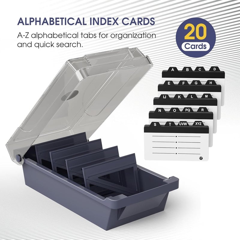 MaxGear Business Card Holder for Desk, Large Plastic Business Card Organizer Box, Credit Cards Holder File Box Storage, Capacity: 500 Cards (3.5” x 2.2”), A-Z Tabs, Metal Structure, Black - Image 3