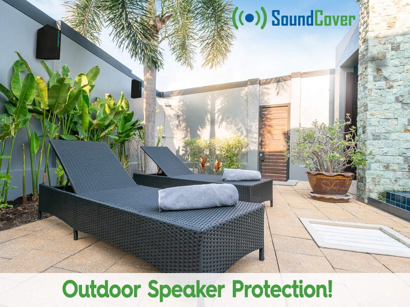 SoundCover The Original Light Outdoor Speaker Covers for C-Bracket Mounted Speakers – Premium 210T Polyester with Silver UV Protective Coating – Water-Resistant, All-Weather Protection – Medium Size (Set of 2) - Image 5