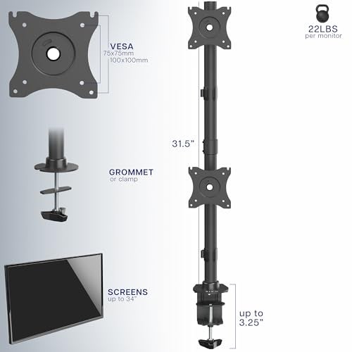 VIVO Dual Monitor Desk Mount Stand with Height Adjustment and VESA Plates for 2 LCD Ultrawide Screens up to 34 inches, Stacked Array, STAND-V002R - Image 3