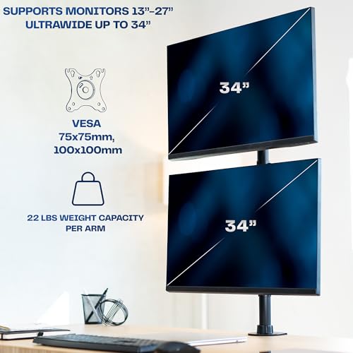 VIVO Dual Monitor Desk Mount Stand with Height Adjustment and VESA Plates for 2 LCD Ultrawide Screens up to 34 inches, Stacked Array, STAND-V002R - Image 4