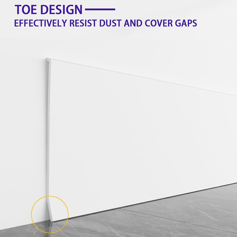 Tridotpul Vinyl Wall Base Baseboard Molding Trim 4" Flexible Self Adhesive Rubber Wall Base Moulding Trim Peel and Stick Design(20Ft, White) - Image 4