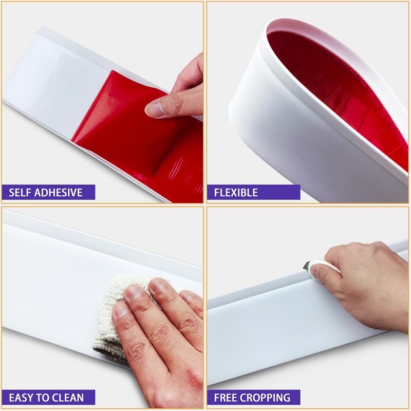 Tridotpul Vinyl Wall Base Baseboard Molding Trim 4" Flexible Self Adhesive Rubber Wall Base Moulding Trim Peel and Stick Design(20Ft, White) - Image 3