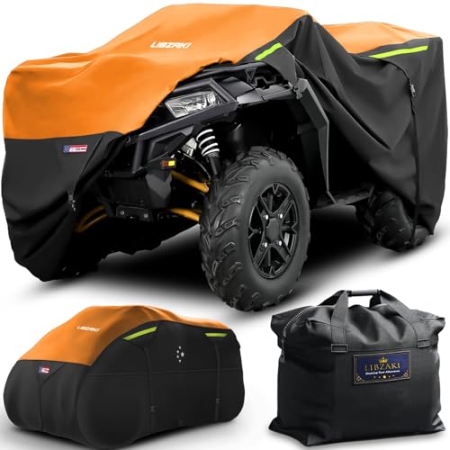 LI LIBZAKI 600D ATV Cover Waterproof Heavy Duty Trailerable 4 Wheeler Cover Quad Cover All Season Weather Proof Outdoor UV Protection for Polaris Kawasaki Yamaha Suzuki Can-Am Black/Orange-S - Image 1