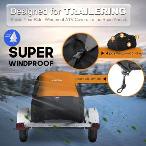 LI LIBZAKI 600D ATV Cover Waterproof Heavy Duty Trailerable 4 Wheeler Cover Quad Cover All Season Weather Proof Outdoor UV Protection for Polaris Kawasaki Yamaha Suzuki Can-Am Black/Orange-S - Image 4
