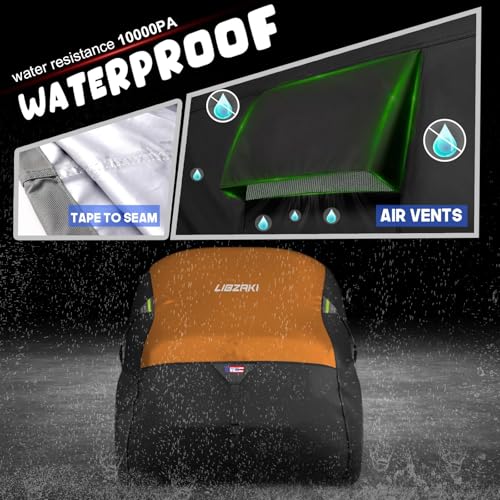 LI LIBZAKI 600D ATV Cover Waterproof Heavy Duty Trailerable 4 Wheeler Cover Quad Cover All Season Weather Proof Outdoor UV Protection for Polaris Kawasaki Yamaha Suzuki Can-Am Black/Orange-S - Image 2