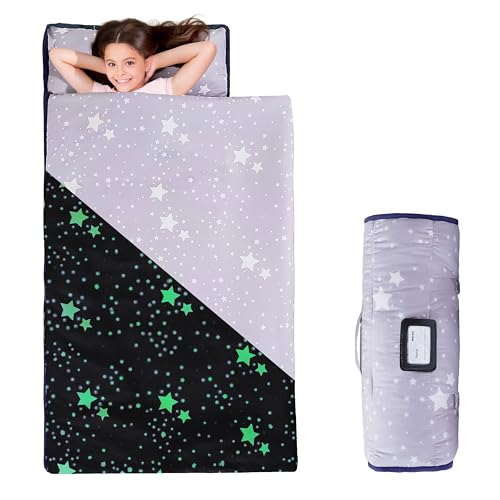 MORAIS Toddler Nap Mat with Removable Pillow and Blanket Glow in The Dark 52 x 20 Lightweight and Soft Nap Mat for Preschool Daycare Star - Image 1