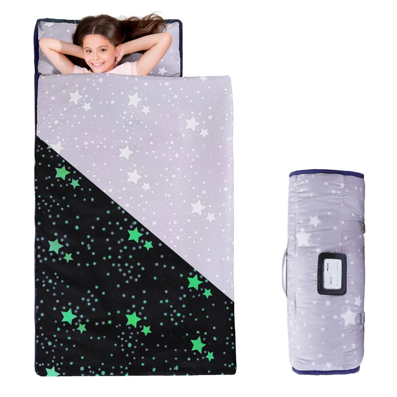 MORAIS Toddler Nap Mat with Removable Pillow and Blanket Glow in The Dark 52 x 20 Lightweight and Soft Nap Mat for Preschool Daycare Star - Image 2