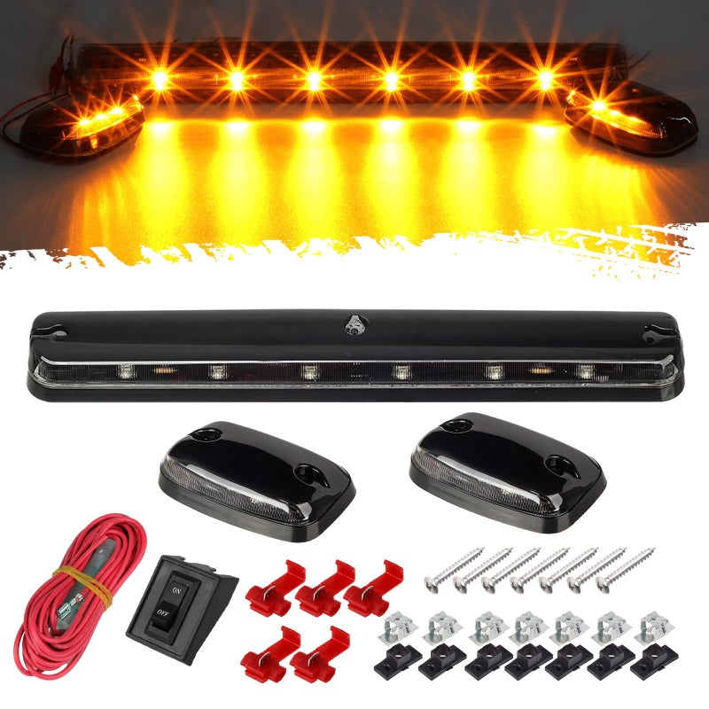 Partsam 3PCS Clear Lens Cab Roof Marker Lights 12LED Amber Top Assembly Light Compatible with SilveradoSierra 1500 2500 3500 2500HD 3500HD 2007 2008 2009 2010 2011 2012 2013 2014