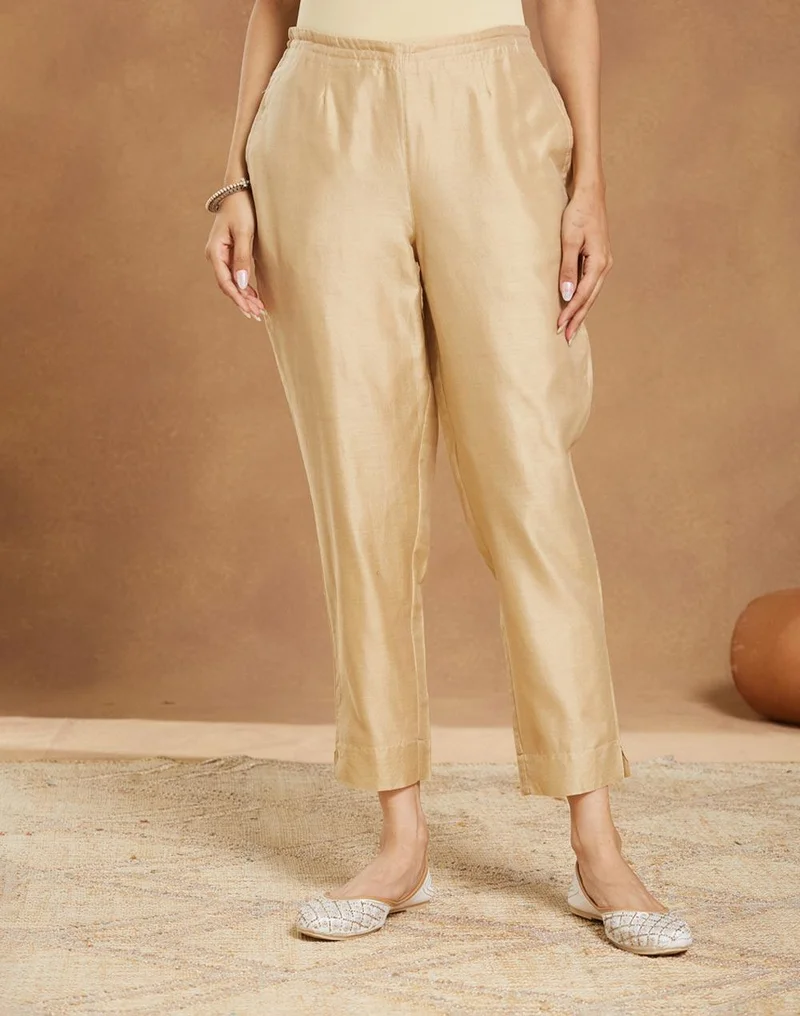 Fabindia Beige Cotton Silk Ethnic Pant
