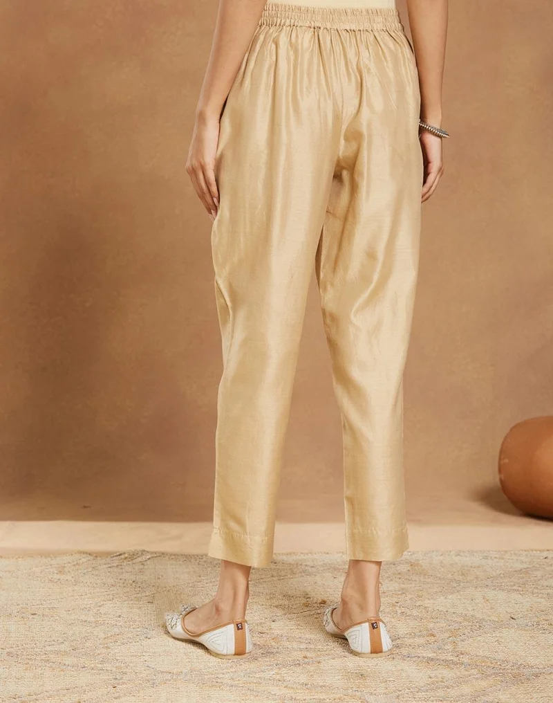 Fabindia Beige Cotton Silk Ethnic Pant