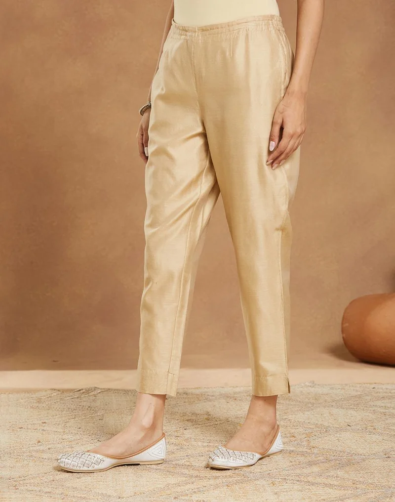 Fabindia Beige Cotton Silk Ethnic Pant