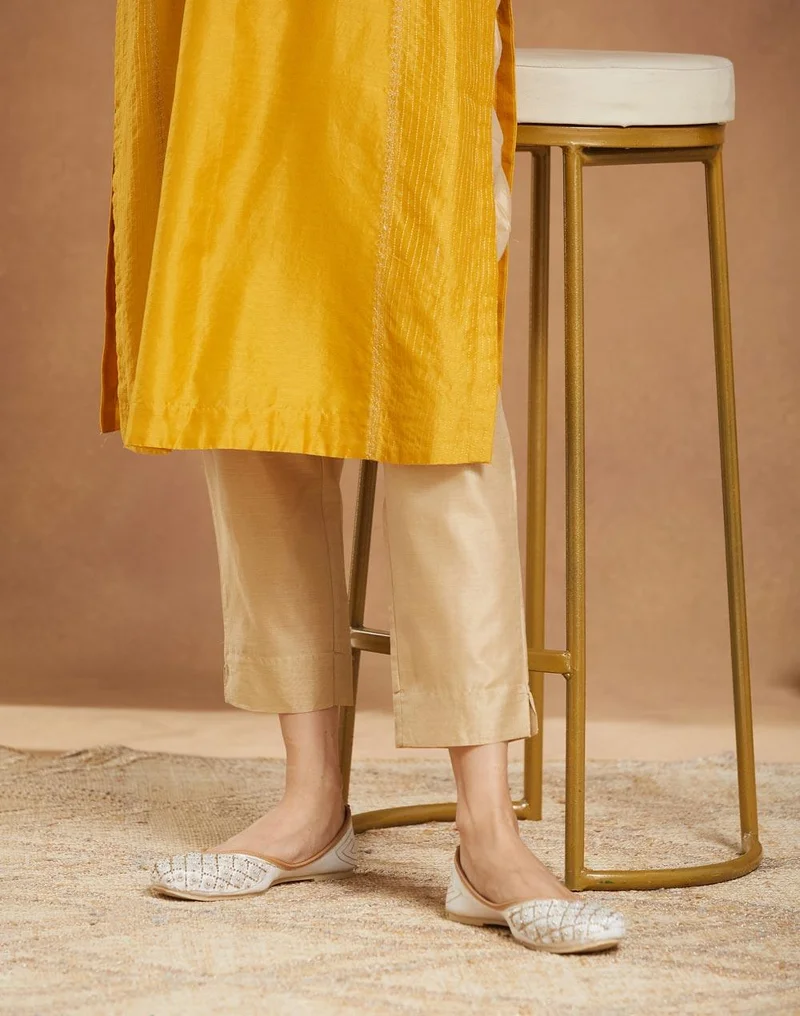 Fabindia Beige Cotton Silk Ethnic Pant