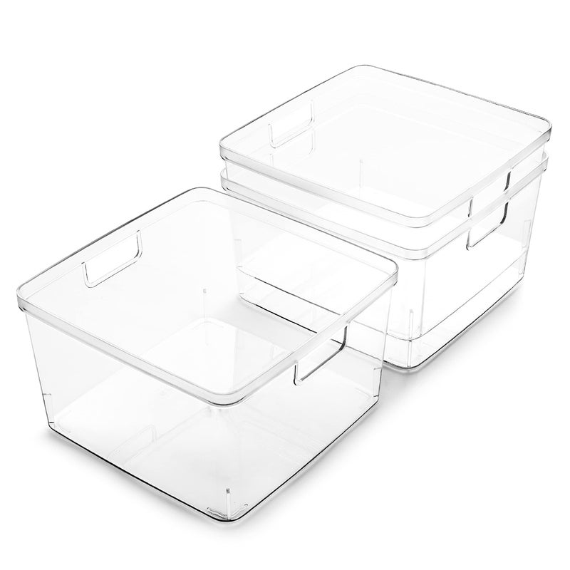 BINO  Plastic Storage Bins Square  3 Pack  THE LUCID COLLECTION  MultiUse Bins  BuiltIn Handles  BPAFree  Clear Containers  Fridge Organizer  Pantry  Home Organization