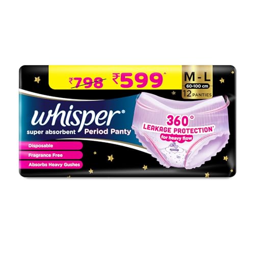 Whisper Super Absorbent Period Panty, 12 M-L Pants, 360 Degree Leakage Protection* for Heavy Flow, Panty like Fit, Full back Coverage, Absorbs Heavy Gushes, Silky Soft, Comfortable Feel - Image 1