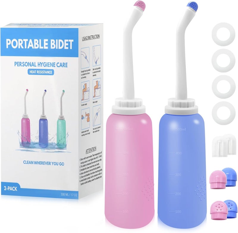 RUFCRIL Peri Bottle – 2-Pack Portable Bidet with Bag, 17oz (500ml) TPE Bottle (Boilable), Dual Sealing Rings – For Postpartum Care, Hemorrhoid Relief & Personal Hygiene – Ideal for Home & Travel - Image 1