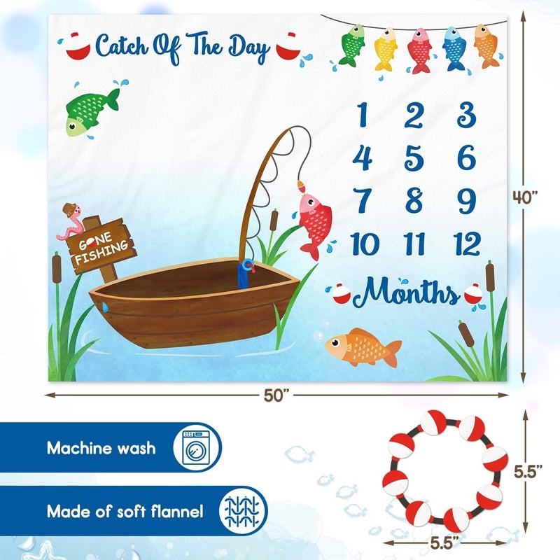 Gicoherero Gone Fishing Baby Monthly Milestone Blanket Little Fisherman Bobber Photo Prop Ideas for Newborn Boy  Girl Nursery Dcor 40 X 50 - Image 3